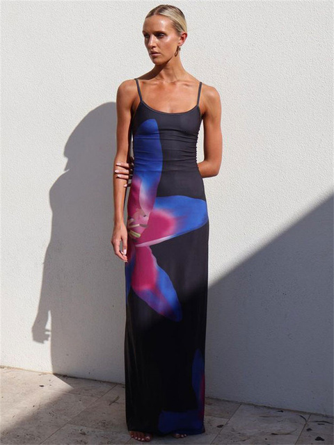 Urban Sexy Dresses Tossy Spaghetti Strap Lily Floral Slip Dress Summer Casual Printed Maxi Backless Bodycon Slim Boho Long Sundress 2023 230617