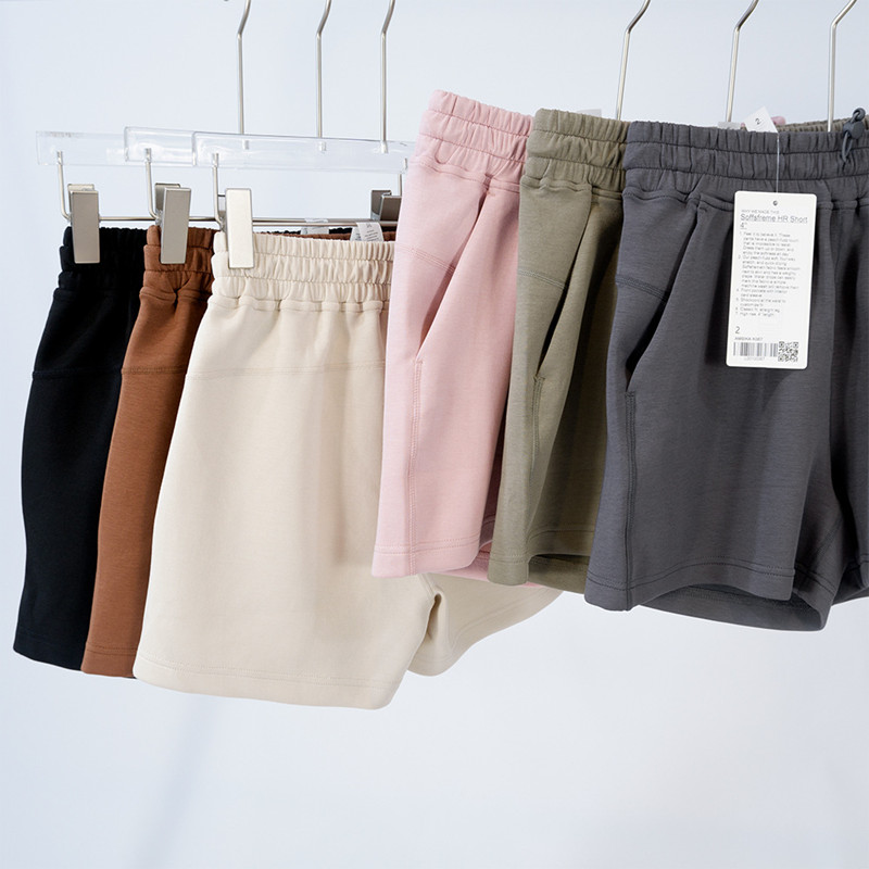 Women Sports Yoga Shorts 4 Ponit Outfits High Waist Softs Sportswear Breathable With Pocket Fitness Wear Short Pants Girls Running Elastic LLLM067