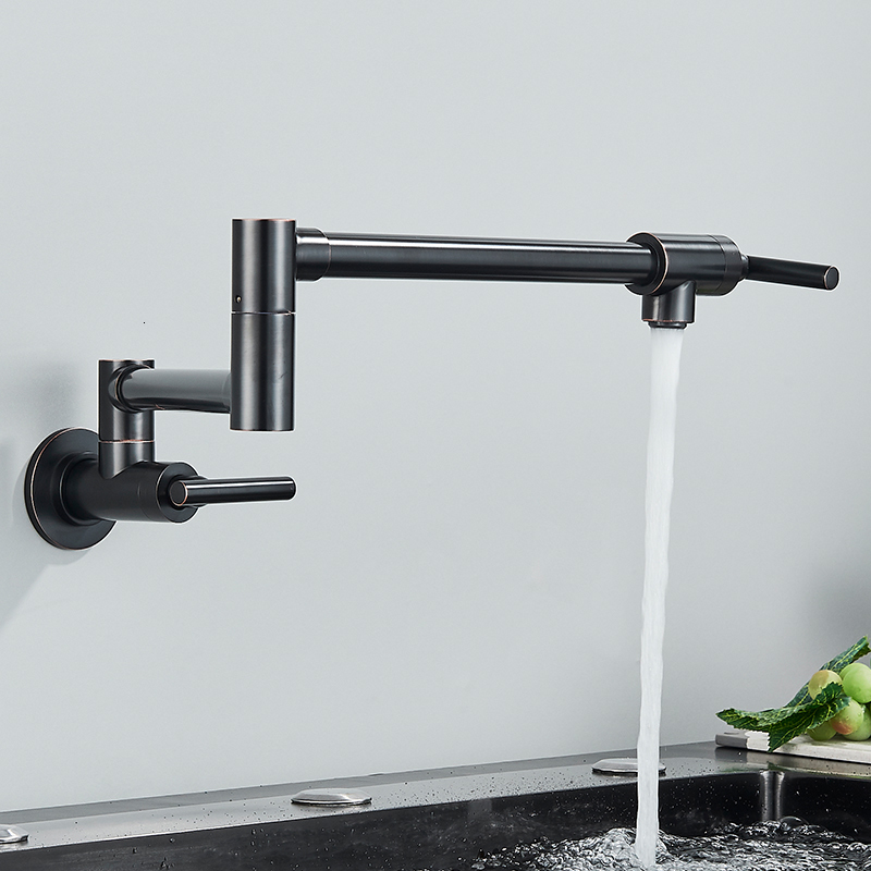 Bathroom Sink Faucets Quyanre Chrome Nickel Black Brass Pot Filler Tap Wall Mounted Kitchen Faucet Single Cold Hole Rotate Folding Spout 230616
