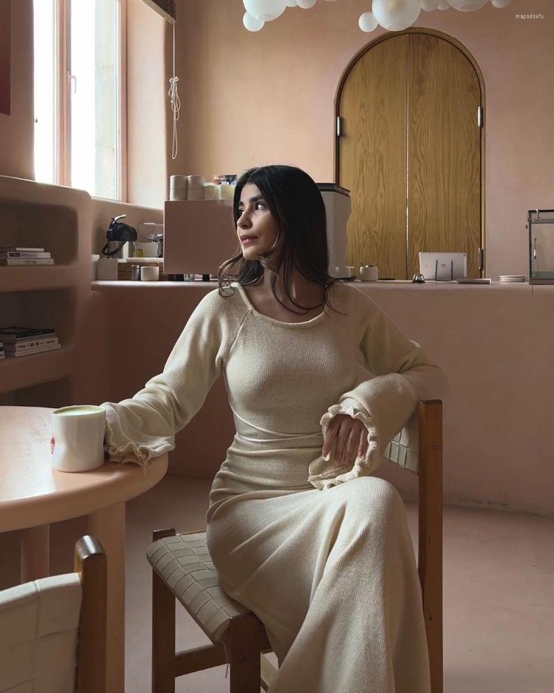 Casual Dresses Summer Women Knitted Maxi Dress Long Sleeve O-neck Beach Elegant Backless Evening Party Night Club Vestidos