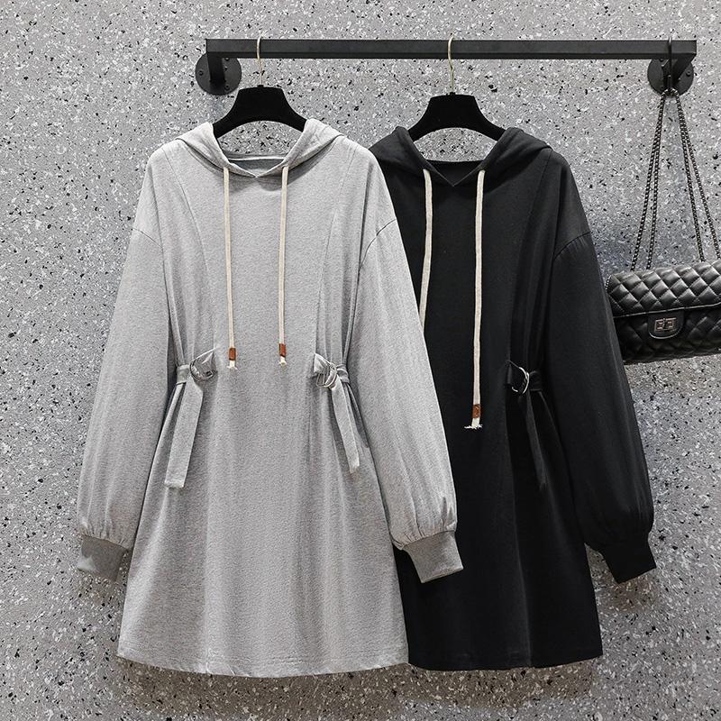 Casual Dresses 2024 Spring Hoodies Sweatershirt Mini Dress Long Sleeve High Waist Street Cotton Large Plus Size Clothes