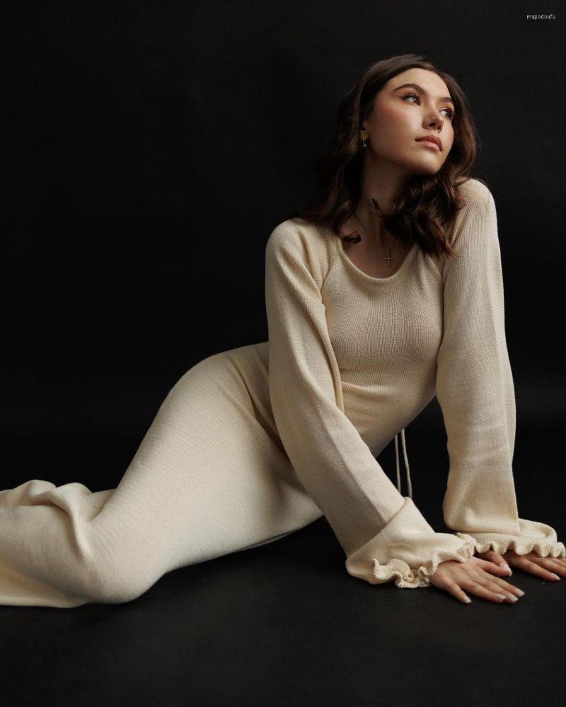 Casual Dresses Summer Women Knitted Maxi Dress Long Sleeve O-neck Beach Elegant Backless Evening Party Night Club Vestidos