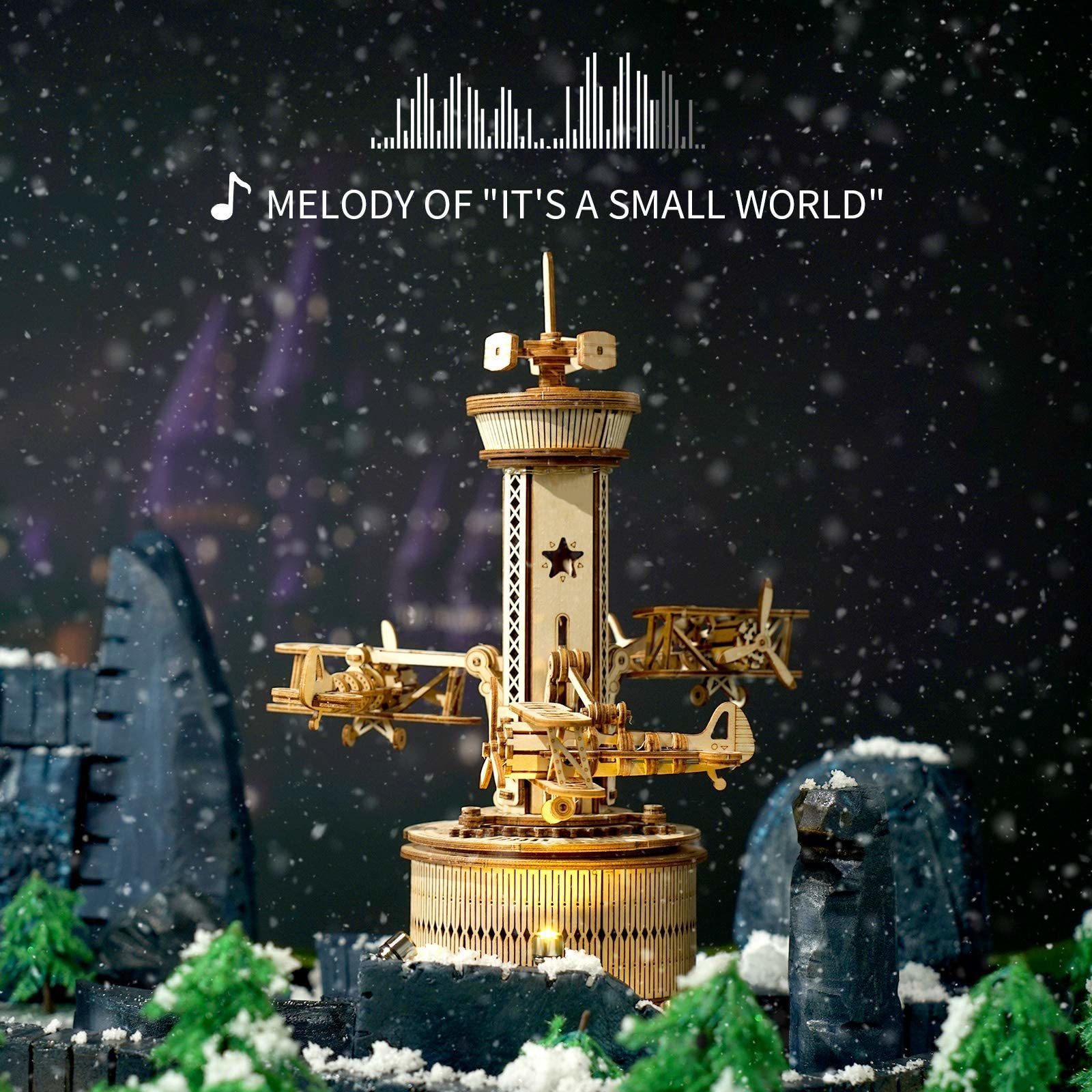 3D Puzzles Robotime Rokr 3D Wooden Puzzles for Adults DIY Musical Box Model Kit to Build Self-Assembly Building Kit Airplane- Control Tower 230616