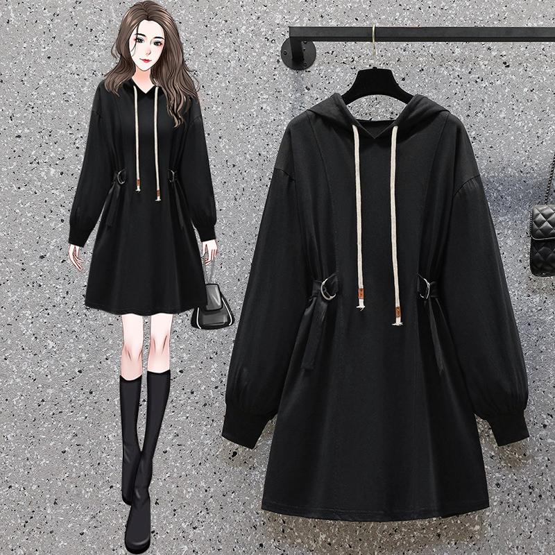 Casual Dresses 2024 Spring Hoodies Sweatershirt Mini Dress Long Sleeve High Waist Street Cotton Large Plus Size Clothes