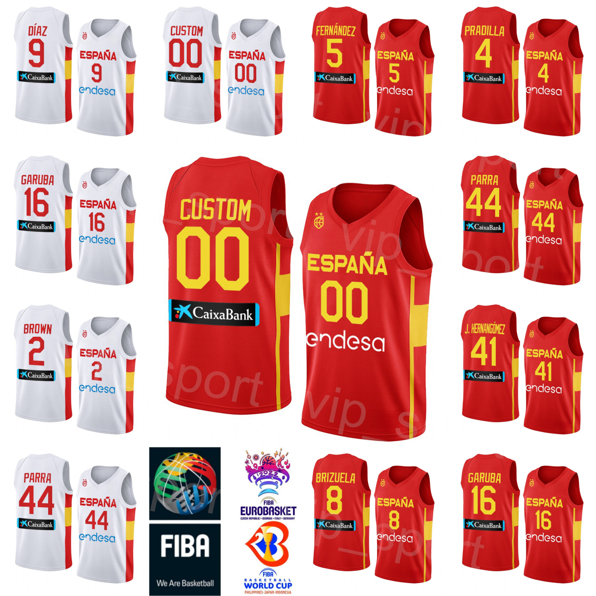 Printed 2023 World Cup Basketball Spain Team Espana Jerseys 4 Pau Gasol 14 Willy Geuer 41 Juancho Hernangomez 4 Eric VILA 9 Alberto DIAZ Dario Brizuela Rudy Fernandez, With fiba patch
Printed 2023 World Cup Basketball Spain Team Espana Jerseys 4 Pau Gasol 14 Willy Geuer 41 Juancho Hernangomez 4 Eric VILA 9 Alberto DIAZ Dario Brizuela Rudy Fernandez, With fiba patch