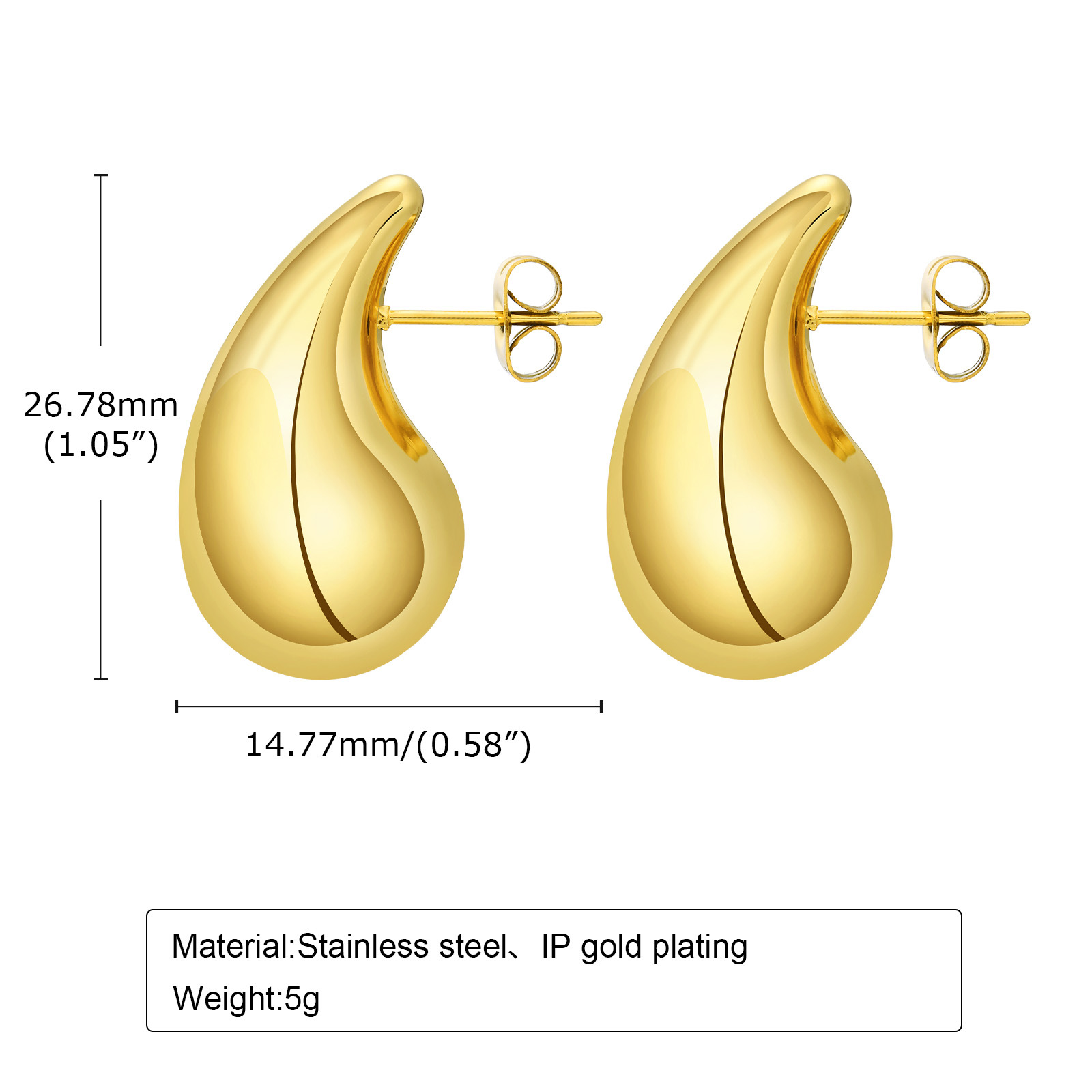 Women's Studs Earrings Hollow Drop Open Hoop Hypoallergenic Stainless Steel Gold-plated Fashion Jewelry Suitable for Lady Girls n412