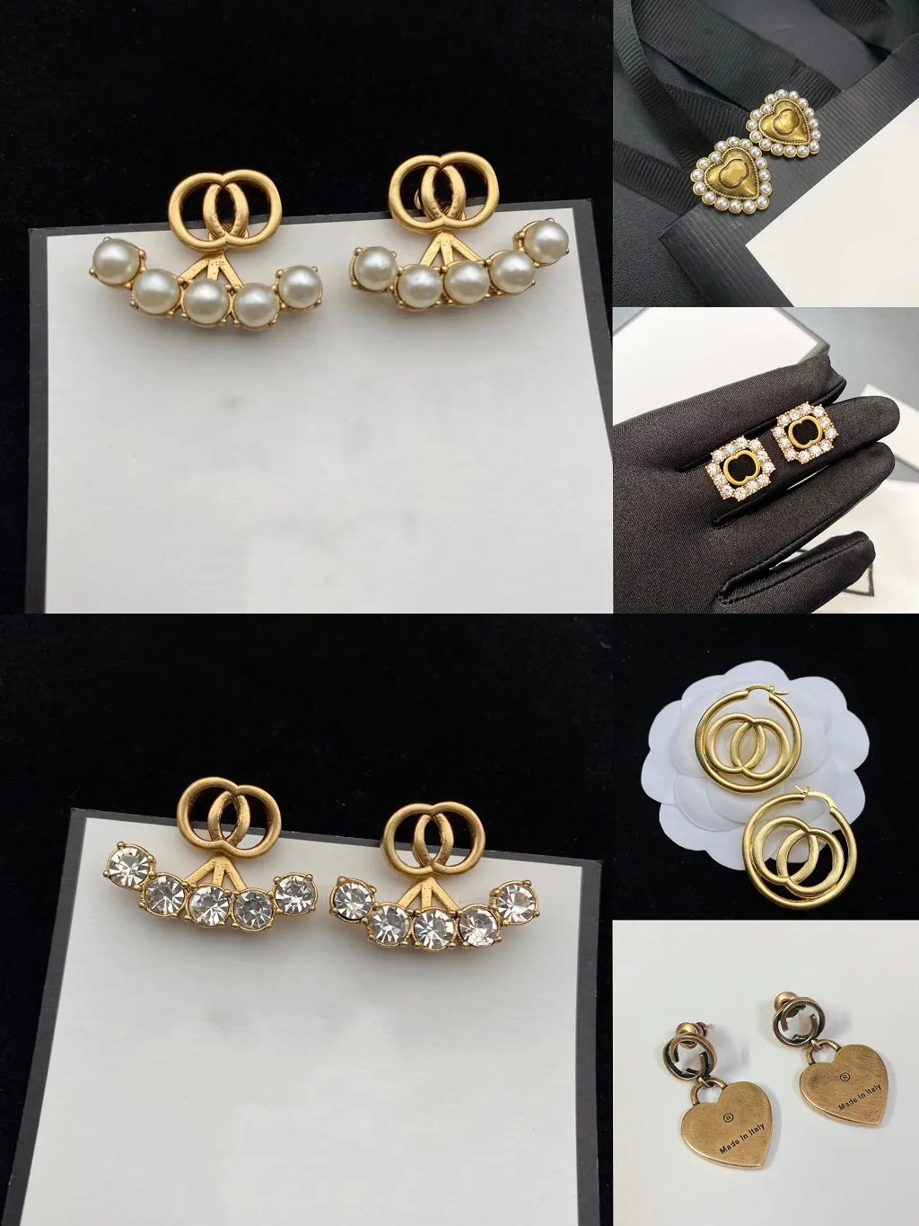 pearl Designers stud earrings double g diamond earring For Women Crystal Ear Stud High Quality Luxury Earrings