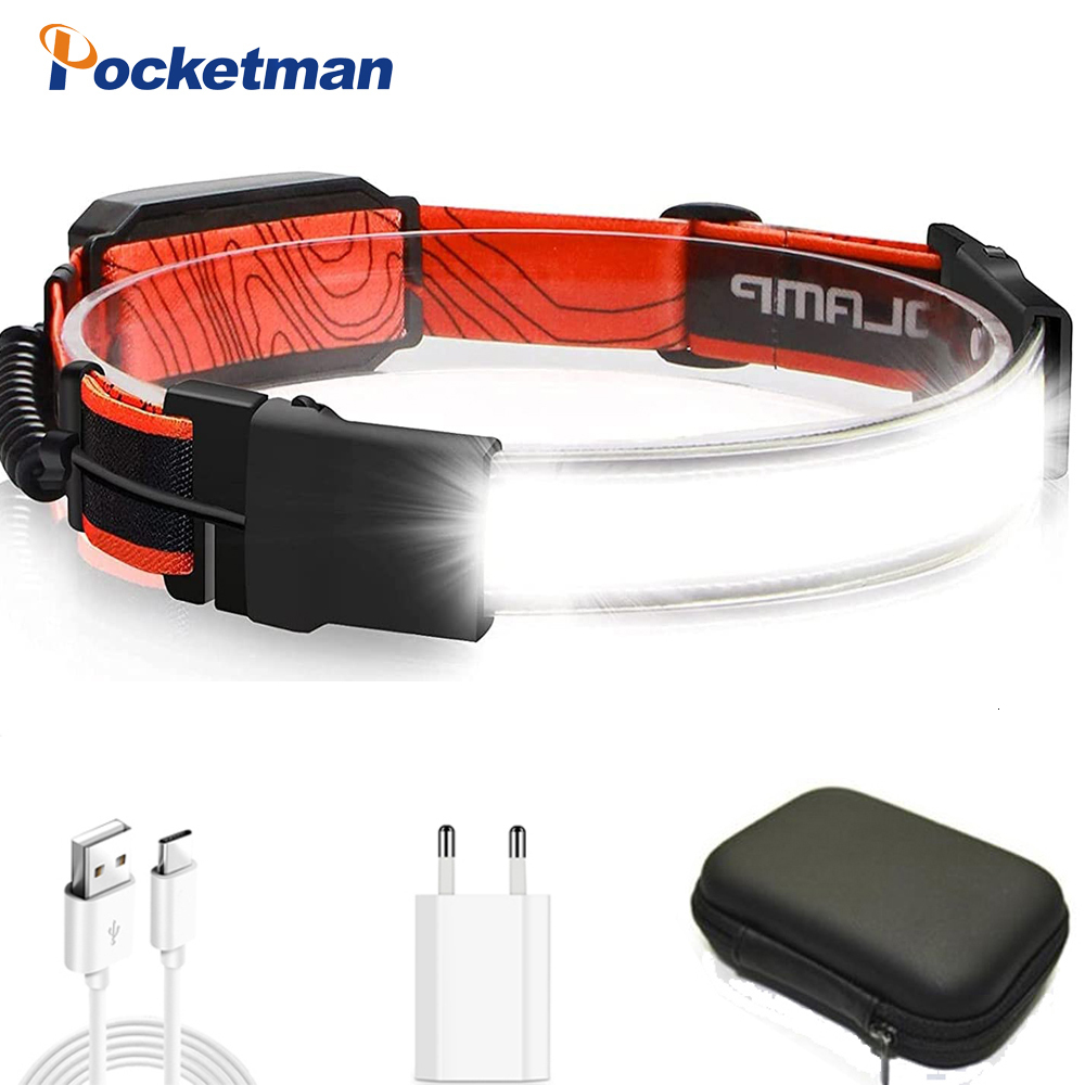 Headlamps COB LED Headlamp 210 Degree Wide Range Floodlight Headlights USB Rechargeable 3 Modes Waterproof Headlight with Battery 230617