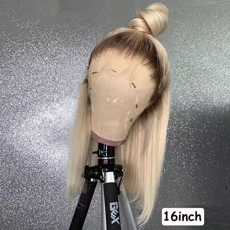 Blonde bob wig with brown roots straight #613 blonde ombre bob 13x4 transparent lace front wig with #4 brown color roots short side part 10inches