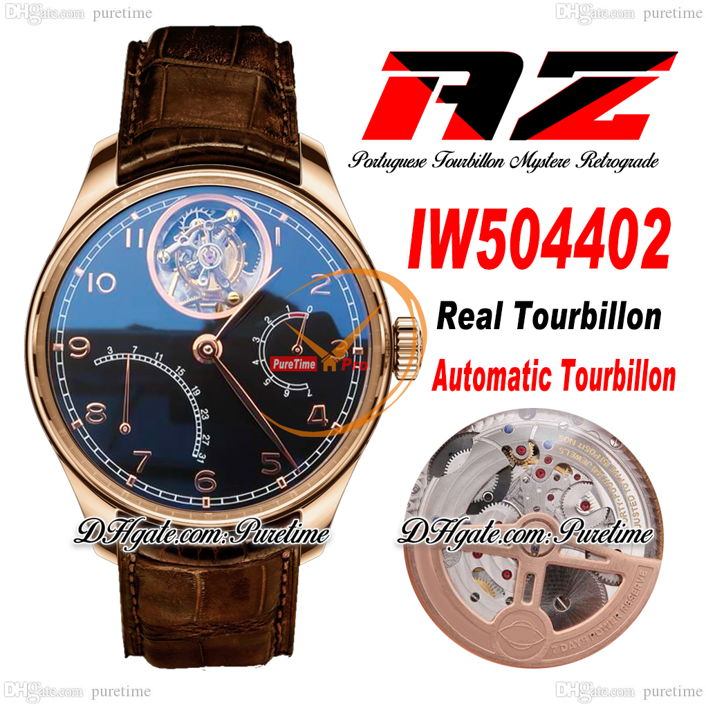 AZF Real Tourbillon Mystere Automatic Mens Watch Power Reserve IW504402 Rose Gold Black Dial Number Markers Brown Leather Super Edition Reloj Hombre Puretime F6, Az sabl-3
AZF Real Tourbillon Mystere Automatic Mens Watch Power Reserve IW504402 Rose Gold Black Dial Number Markers Brown Leather Super Edition Reloj Hombre Puretime F6, Az sabl-3