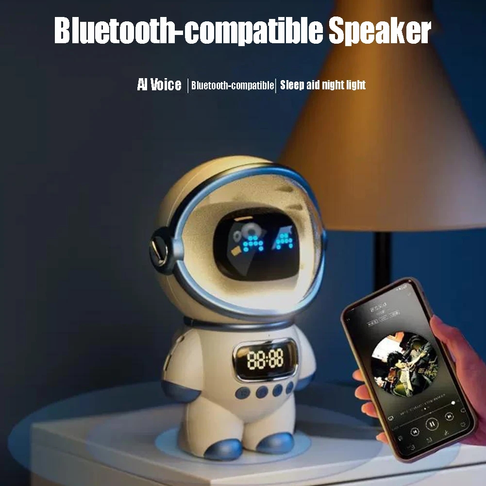 Intelligent Astronaut Bluetooth Speaker Creative Digital Smart Alarm Clock FM Radio Electronic Sleeping Night Light Table Clock