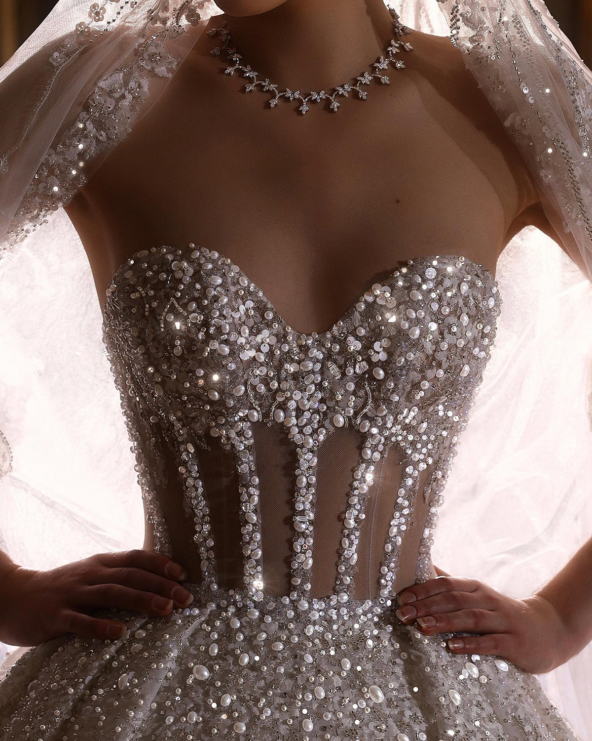 Exquisite Sweetheart Arabic Wedding Dresses Ball Gown Shiny Pearls Sequins Lace Bridal Dress Custom Made Vestido De Noiva