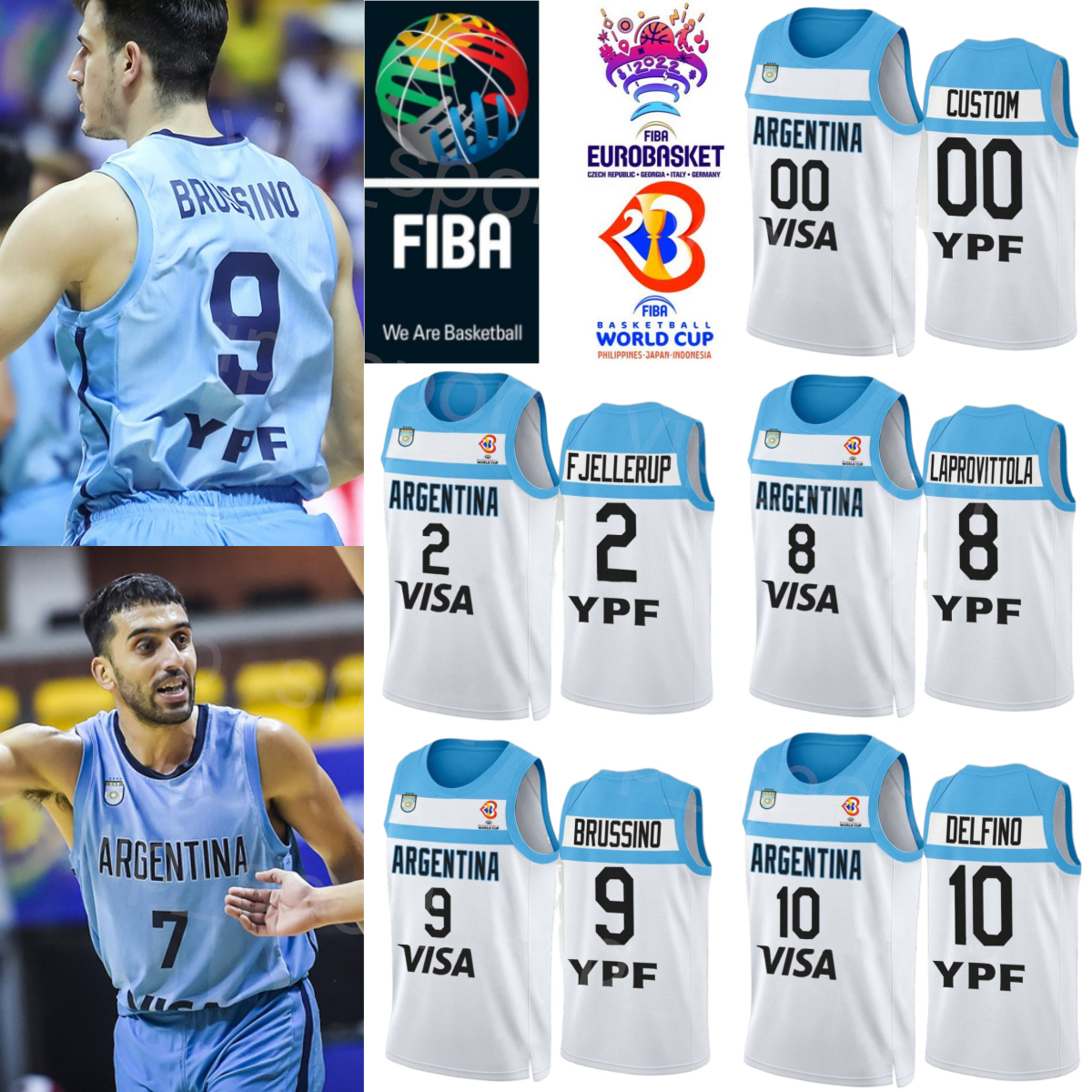 Screen Print Argentina Basketball 8 Nicolas Laprovittola Jersey World Cup 9 Nicolas Brussino 10 Carlos Delfino 12 Marcos DELIA 2 Maximo Fjellerup National Team, With patch
Screen Print Argentina Basketball 8 Nicolas Laprovittola Jersey World Cup 9 Nicolas Brussino 10 Carlos Delfino 12 Marcos DELIA 2 Maximo Fjellerup National Team, With patch