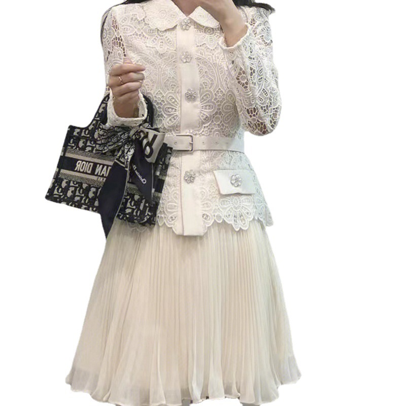 Casual Dresses S/elf-Portrait Lace Mini Dress Contrasting Long Sleeve Dress for Women