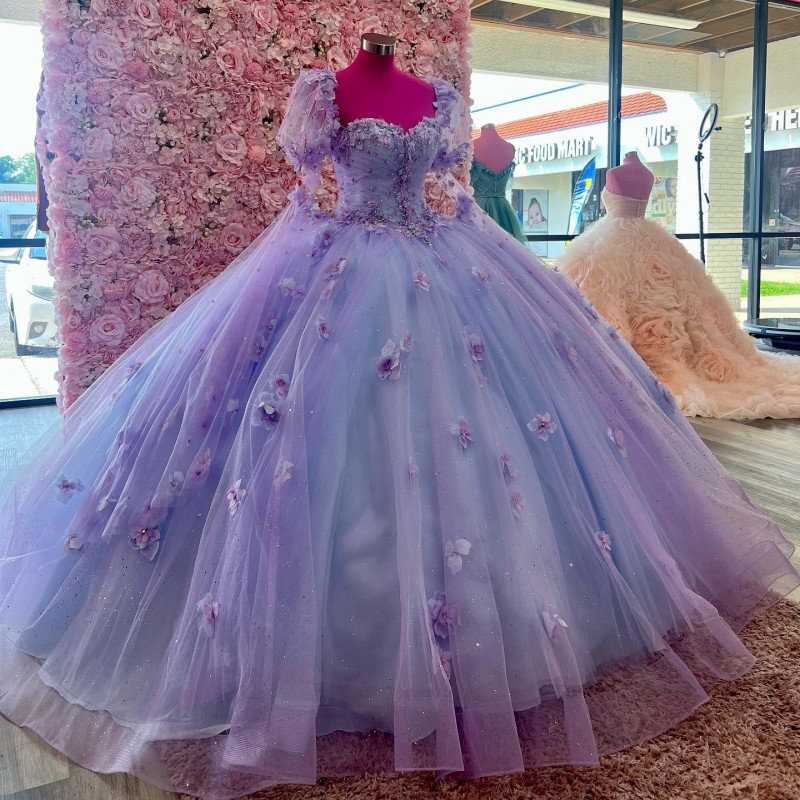 Quinceanera Lavender Princess Dresses D Wers Beads Applique Bow Long Sleeved Lace Up Corset Sweet Dress Party Wear Xv ress