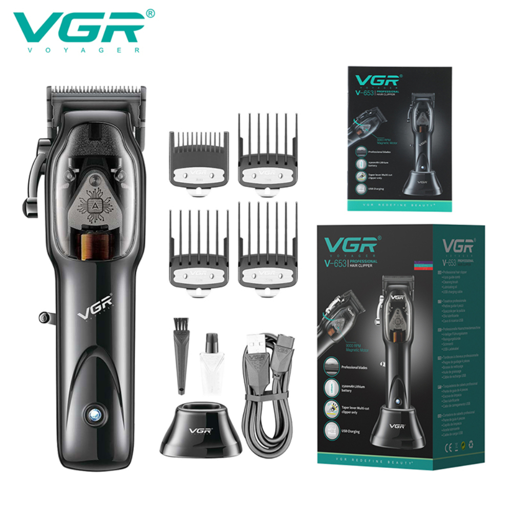 VGR DLC Blade Professional 9000RPM Magnetic Motor Hair Trimmer Cordless Haircut hine Barber Clipper for Men V653 230617 S2562