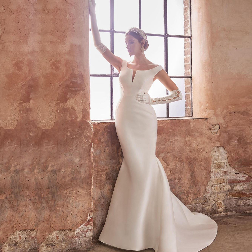 Elegant Mermaid Wedding Drssses With Detachable Train Cascading Ruffles Skirt Bridal Gown Off The Shoulder Satin vestido de novia Bow Tie Belt