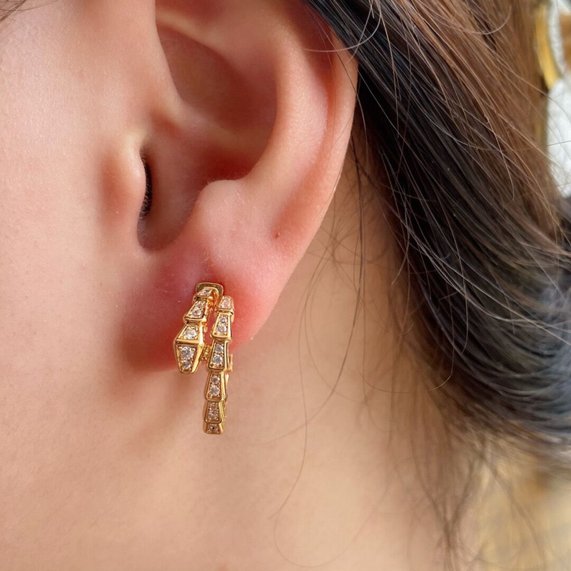 Sterling Sier Inlaid Zircon Snake Bone Earrings Women's High-end Temperament Fashion Brand Jewelry Party Gift