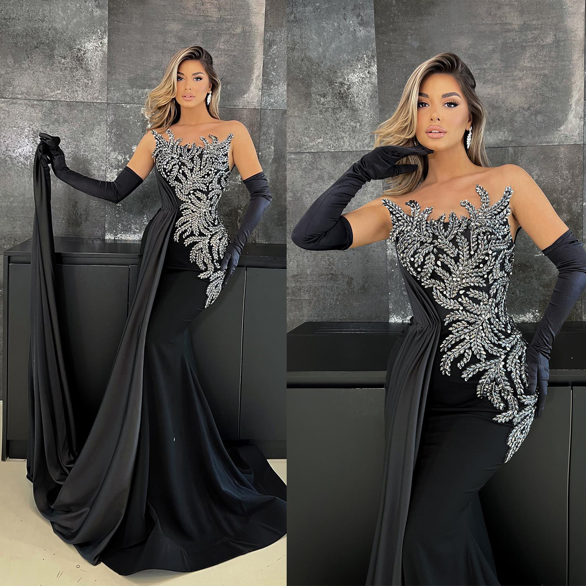 Gorgeous Mermaid Prom Dresses Art Deco-inspired Neck Designer Leaves Applicants Satin Pleats Chapel Gown Custom Made Plus Size Party Dress Vestido De 