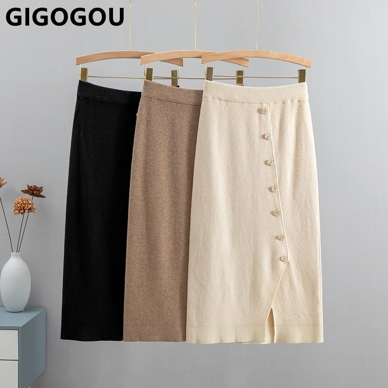 Dresses Gigogou Autumn Winter Knitted Women Skirt Elastic High Waist Pencil Skirts with Button Ladies Warm Bodycon Sweater Skirt, Blue
Dresses Gigogou Autumn Winter Knitted Women Skirt Elastic High Waist Pencil Skirts with Button Ladies Warm Bodycon Sweater Skirt, Blue