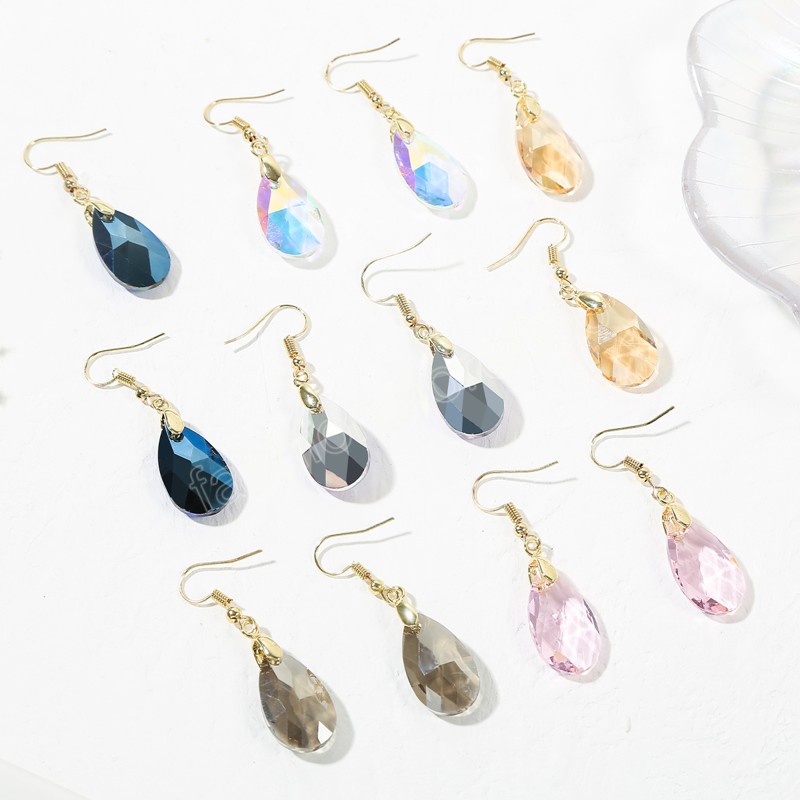 Candy Color Water Drop-shaped Ear Hook Earrings for Women Girl Colorful Delicate Shining Crystal Geometric Dangle Earrings Gifts