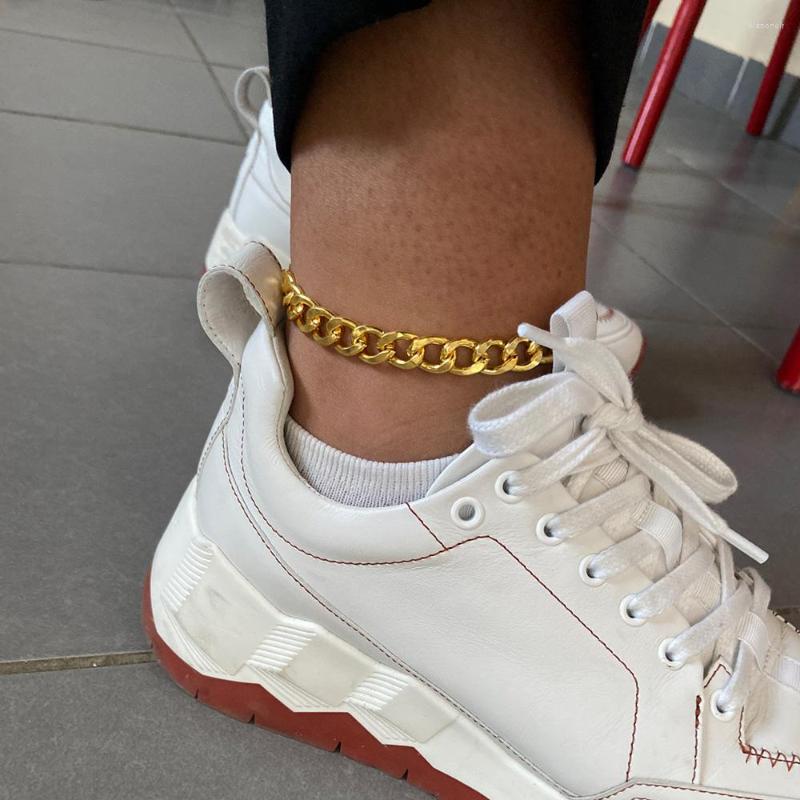Anklets Stainless Steel Gold Color Curb Cuban Chain For Women Beach Foot Jewelry Leg Ankle Bracelets Accessories