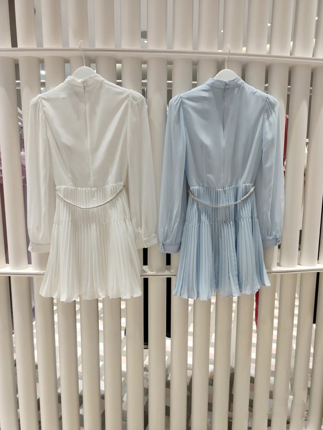 Casual Dresses S-elf-Portrait Chiffon Pleated Dress Round Neck Long Sleeve Mini Dress for Women