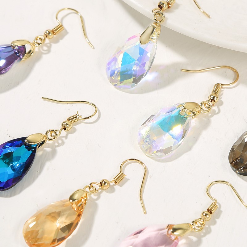 Candy Color Water Drop-shaped Ear Hook Earrings for Women Girl Colorful Delicate Shining Crystal Geometric Dangle Earrings Gifts