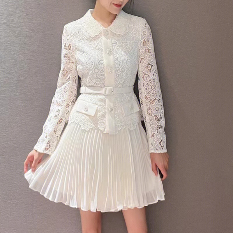 Casual Dresses S/elf-Portrait Lace Mini Dress Contrasting Long Sleeve Dress for Women