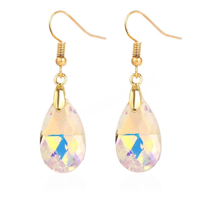 Candy Color Water Drop-shaped Ear Hook Earrings for Women Girl Colorful Delicate Shining Crystal Geometric Dangle Earrings Gifts