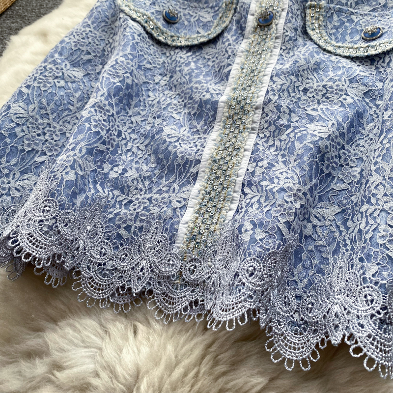 Casual Dresses Elegant Dresses For Women 2023 High Quality Print Lace Summer Dress Vestidos Tweed trim Single-breasted Slim Bodycon Dress