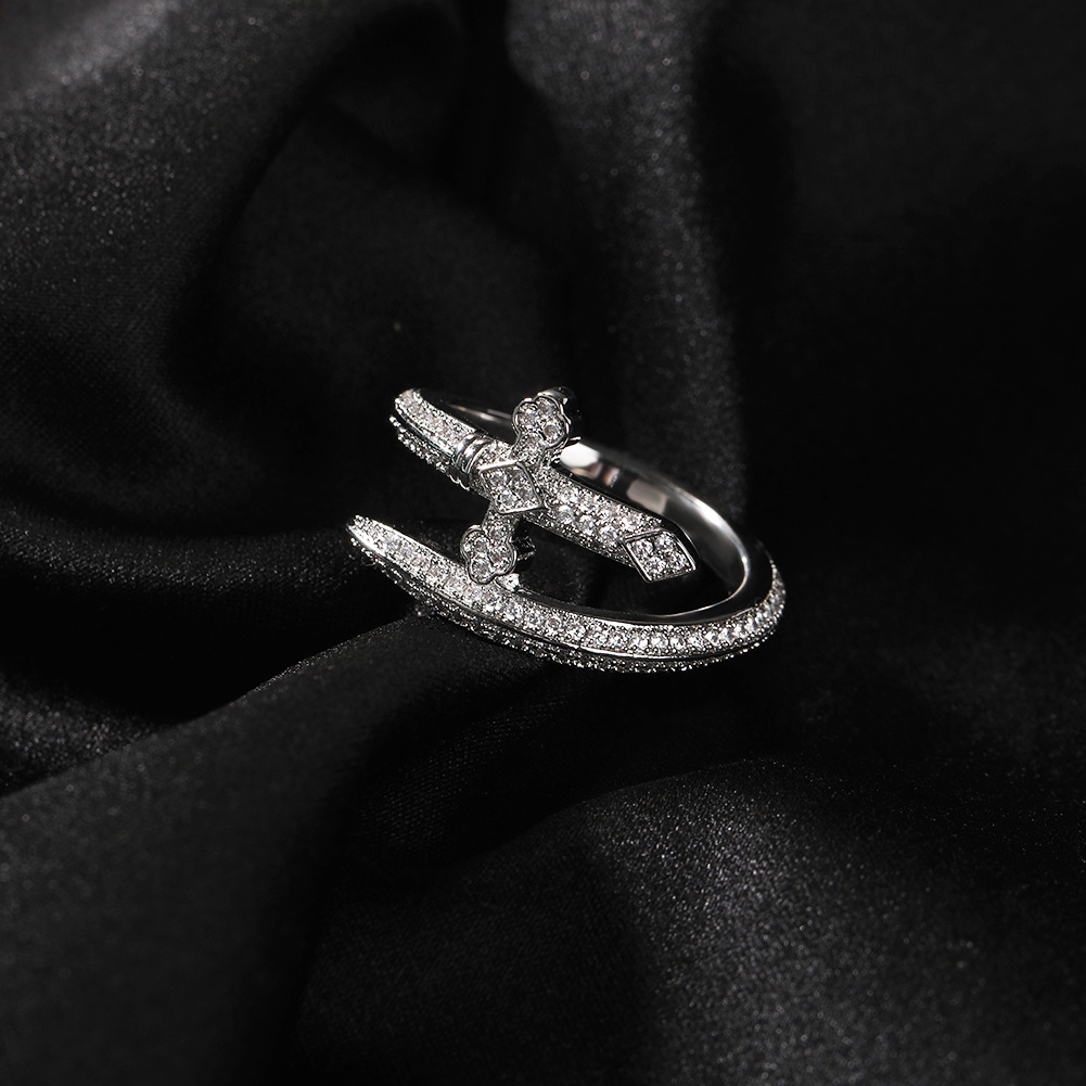 Mens Hip Hop Cross Jewelry Sword of Justice Vintage Ring High Quality Fashion Diamond Iced Out Gold Rings