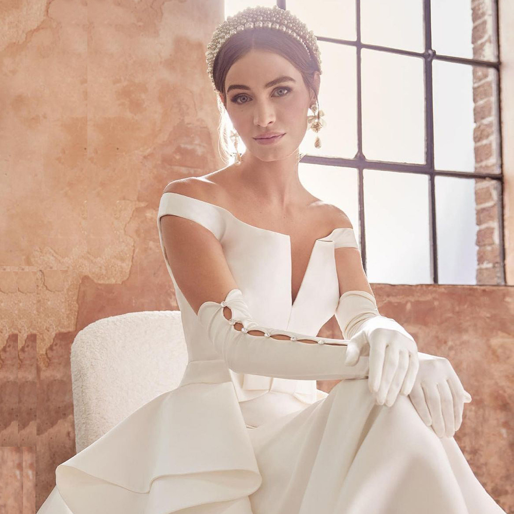 Elegant Mermaid Wedding Drssses With Detachable Train Cascading Ruffles Skirt Bridal Gown Off The Shoulder Satin vestido de novia Bow Tie Belt