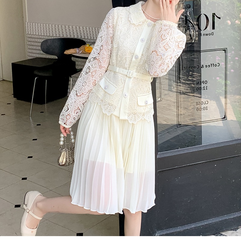 Casual Dresses S/elf-Portrait Lace Mini Dress Contrasting Long Sleeve Dress for Women
