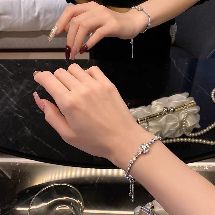 2023 Ins Top Sell Tennies Bracelet Jewelry Sterling Sier Fill Round Cut Cubic Zircon Party Eternity Women Wedding Bangle For Lover Gift