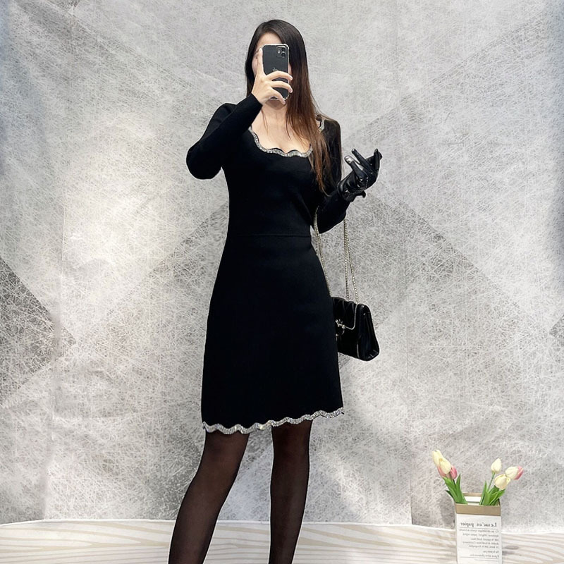 Casual Dresses S-andro Round Neck Flare Dress Rhinestone Fit A-line Mini Dress for Women2023New