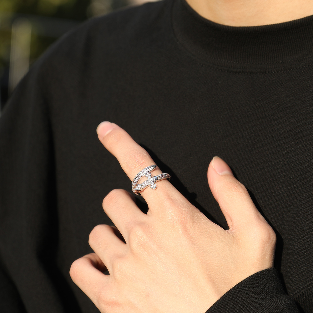 Mens Hip Hop Cross Jewelry Sword of Justice Vintage Ring High Quality Fashion Diamond Iced Out Gold Rings