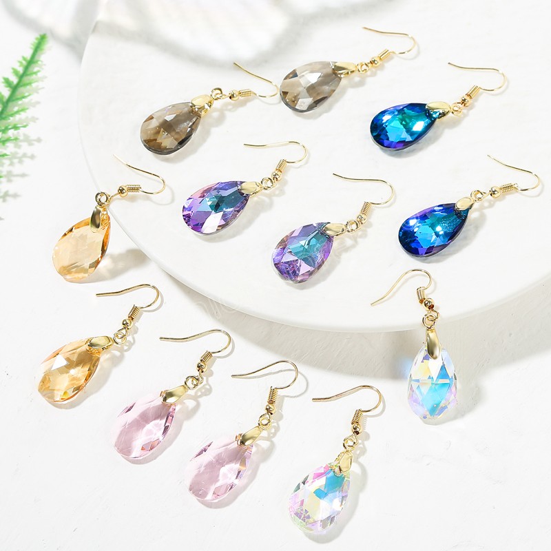 Candy Color Water Drop-shaped Ear Hook Earrings for Women Girl Colorful Delicate Shining Crystal Geometric Dangle Earrings Gifts