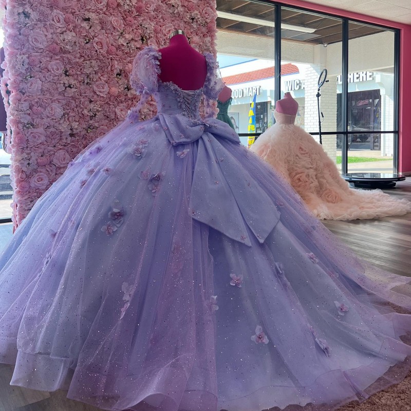 Quinceanera Lavender Princess Dresses D Wers Beads Applique Bow Long Sleeved Lace Up Corset Sweet Dress Party Wear Xv ress