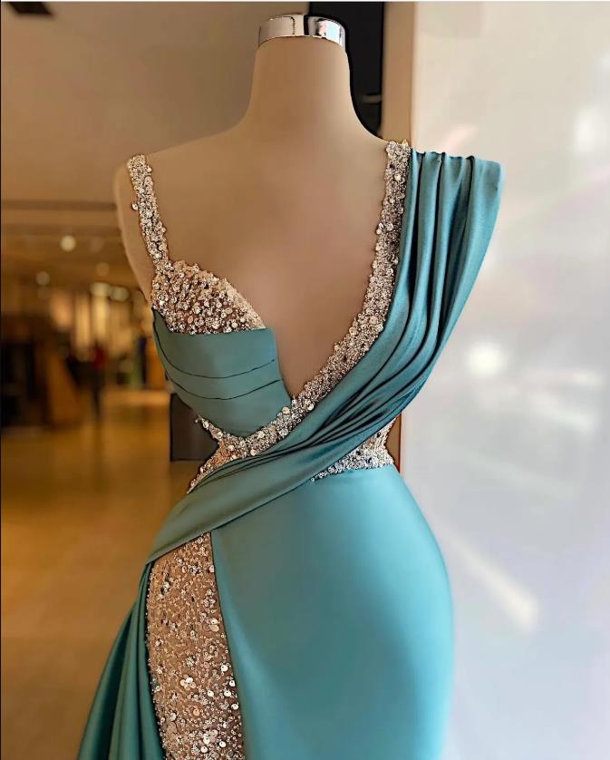 Sparkly 2022 Sequined Split Mermaid Evening Dresses high low Crystal Long Formal Prom Gowns Custom Made Plus Size Pageant Wear Party Dress