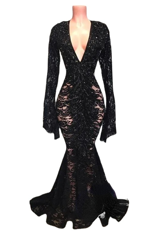 New Real Photos V Neck Full Lace Evening Dresses Black Long Sleeves Sexy Mermaid Prom Dresses Floor Length robes de soiree BC0558, White
New Real Photos V Neck Full Lace Evening Dresses Black Long Sleeves Sexy Mermaid Prom Dresses Floor Length robes de soiree BC0558, White