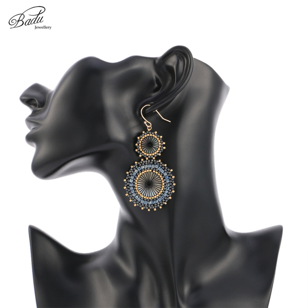 Dangle Chandelier Badu Women Vintage Earring Double Round Japanese Seed Beads Crochet Dangle Earrings Christmas Jewelry Gift Wholesale 230617