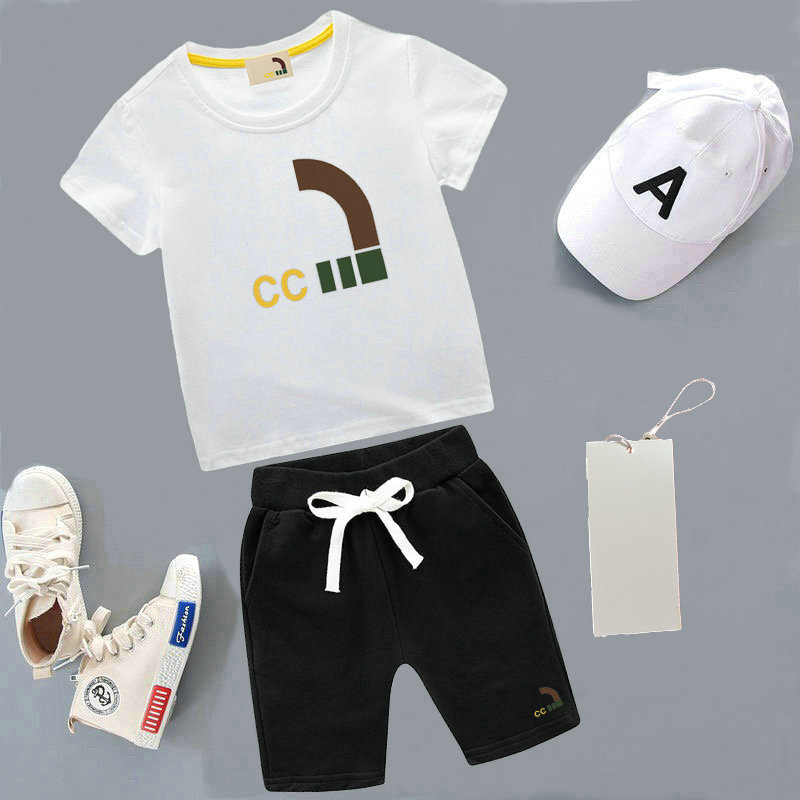 Summer Kids Designer Clothing Sets pure cotton top quality T-Shirt Pants Set Brand logo printing Fashion baby Boys girl Small medium children's clothing height 90-150