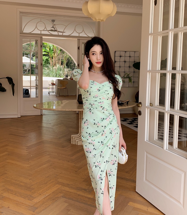 Casual Dresses S-elf-Portrait Chiffon Midi Dress Backless Short Sleeve Pleated Dress for