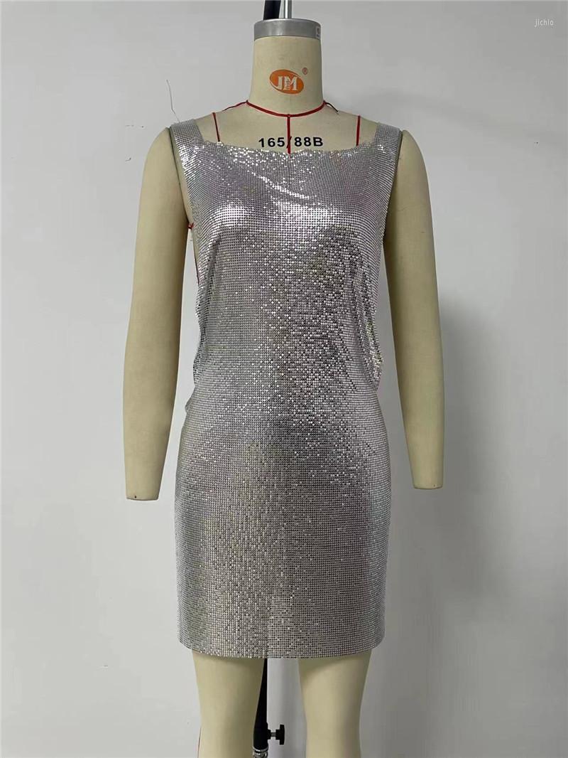 Casual Dresses 2024 Hollow Out Sexy Women Dress Silver Gold Sleeveless Vening Party Dance Show Bodycon Sequins Maxi Vestidos For