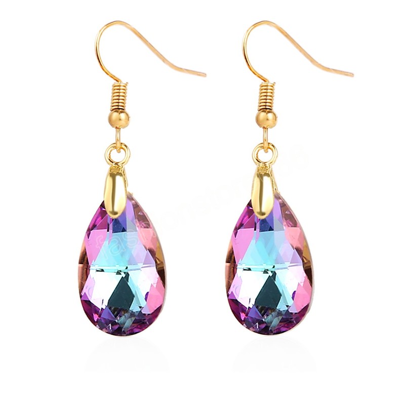 Candy Color Water Drop-shaped Ear Hook Earrings for Women Girl Colorful Delicate Shining Crystal Geometric Dangle Earrings Gifts