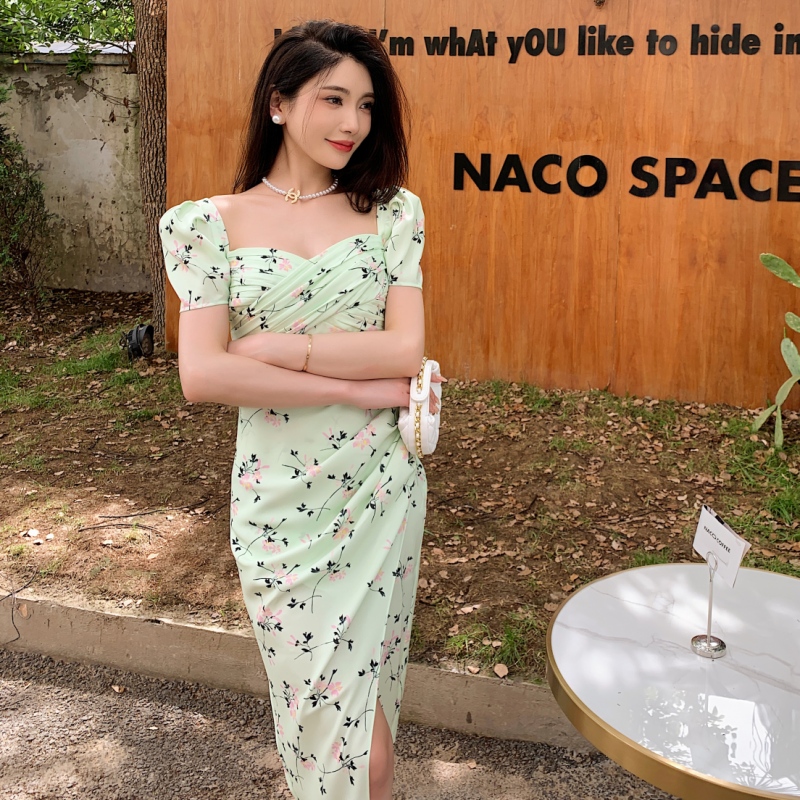 Casual Dresses S-elf-Portrait Chiffon Midi Dress Backless Short Sleeve Pleated Dress for