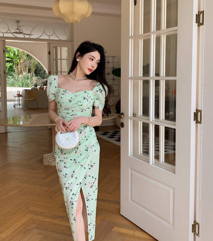 Casual Dresses S-elf-Portrait Chiffon Midi Dress Backless Short Sleeve Pleated Dress for