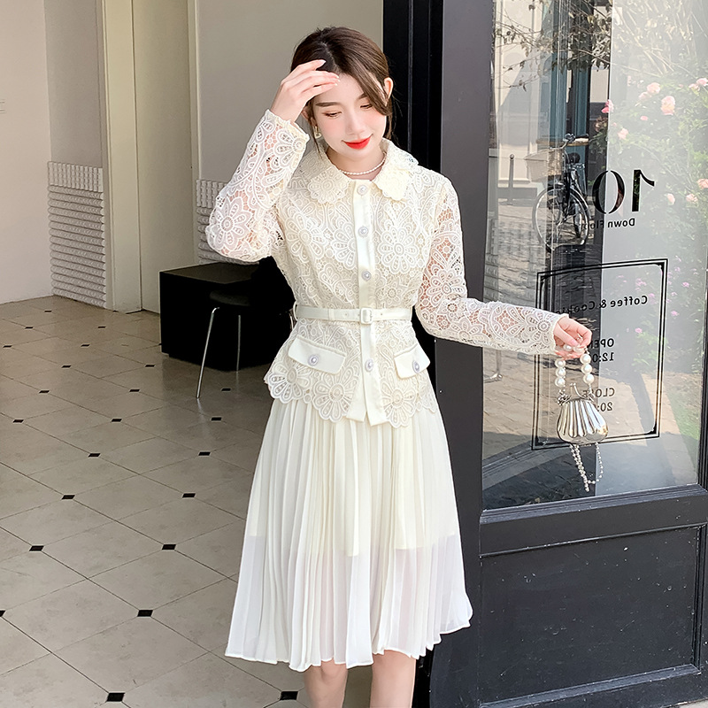 Casual Dresses S/elf-Portrait Lace Mini Dress Contrasting Long Sleeve Dress for Women