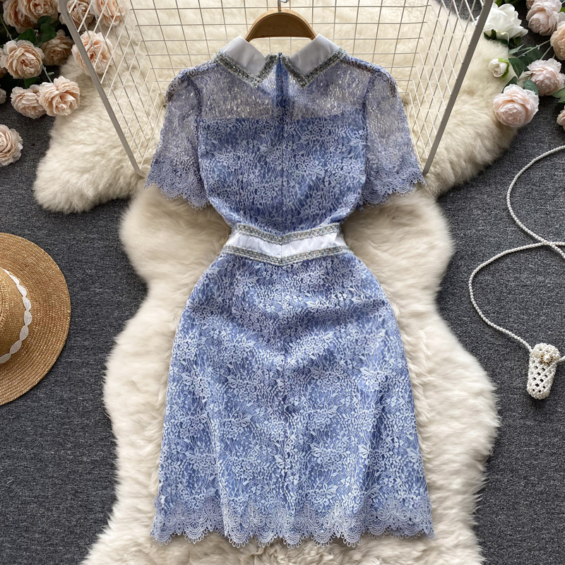 Casual Dresses Elegant Dresses For Women 2023 High Quality Print Lace Summer Dress Vestidos Tweed trim Single-breasted Slim Bodycon Dress